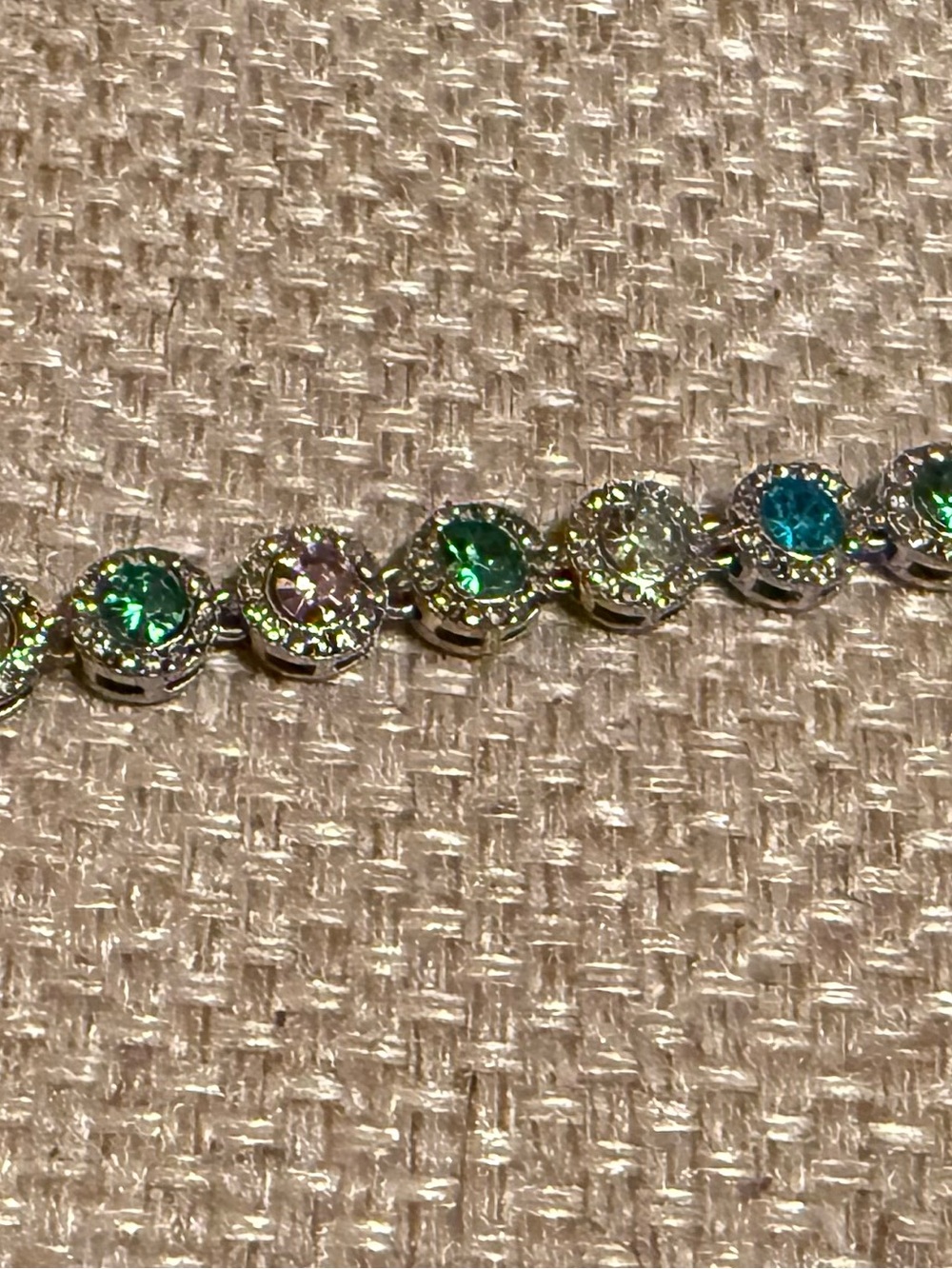 Silver Bracelet with Blue-Green Crystal Accents